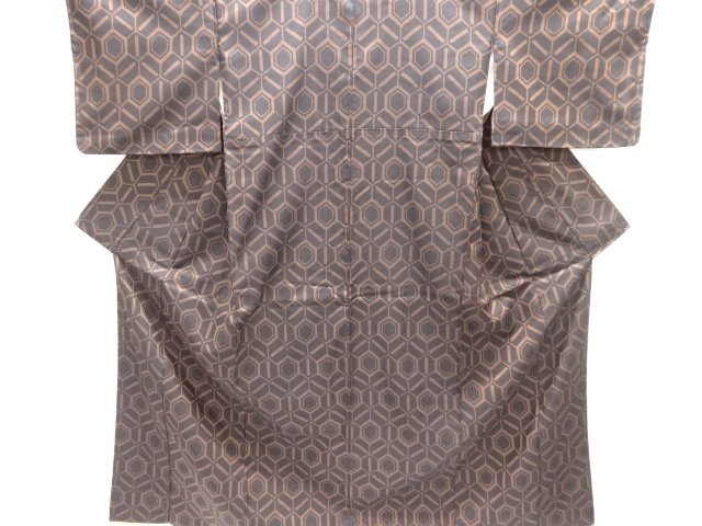 JAPANESE KIMONO / OMESHI / NISHIJIN-ORI / ENSEMBLE / WOVEN KIKKO PATTERN